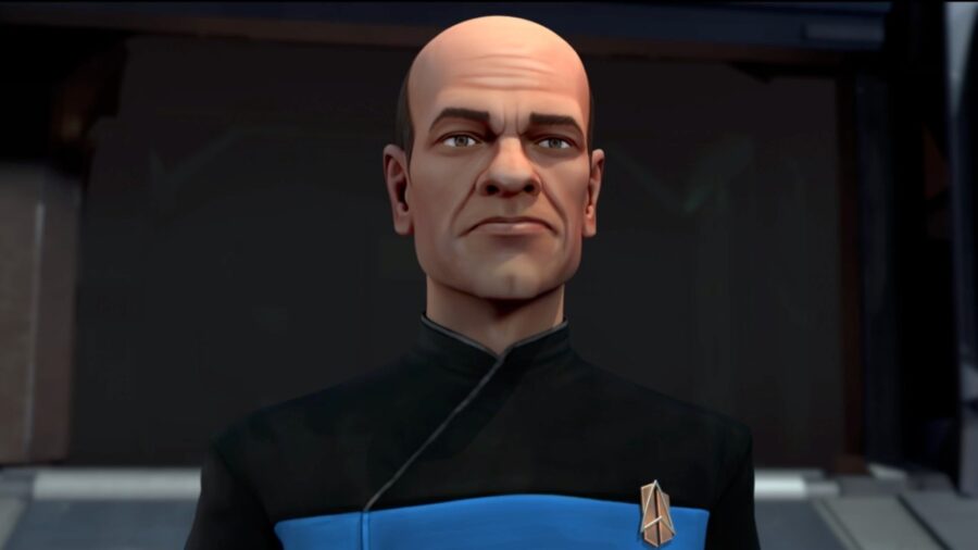 Image of a 3d model of the Emergency Medical Hologram, the Doctor from Voyager, looking off screen
